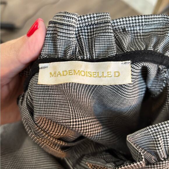 Mademoiselle d Black Houndstooth Print Long Sleeve High Neck Blouse Ruffle Sz 12 - Picture 7 of 8